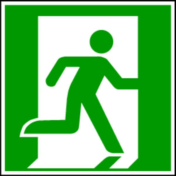 Schilder Klar Rettungszeichen Notausgang rechts DIN EN ISO 7010, 200x200 mm Folie selbstklebend, langnachleuchtend, 1591/87