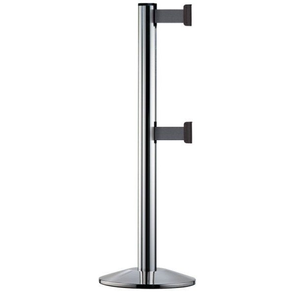 Stein HGS Personenleitsysteme -Beltrac Extend Double-, mobil, chrom gebürstet, schwarz/gelb schraffiert, mit Standard-Gurtendstücken, 28095-sa1402