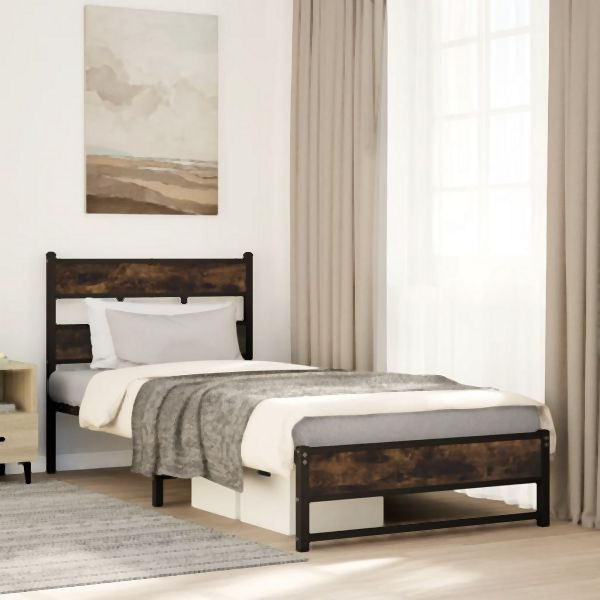 vidaXL Metallbett ohne Matratze Räuchereiche 100x190 cm, 4017212