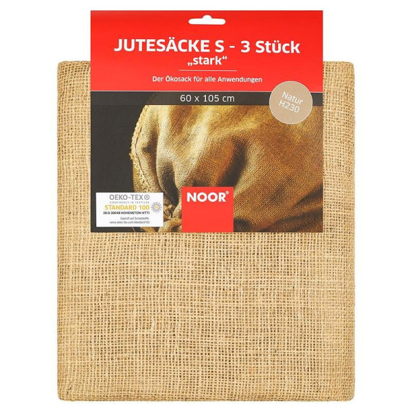 NOOR Jutesäcke Jutesack Rupfen natur SB-Pack, Größe: S (stark) 3 Stück, 070601052303