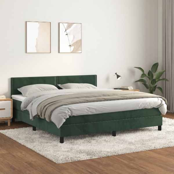 vidaXL Boxspringbett mit Matratze Dunkelgrün 180x200 cm Samt, 3141260