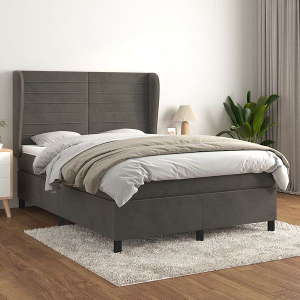 vidaXL Boxspringbett mit Matratze Dunkelgrau 140x200 cm Samt, 3129274