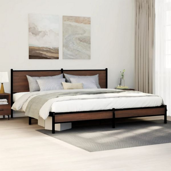 vidaXL Metallbett ohne Matratze Braun Eichen-Optik 193x203 cm, 3301407