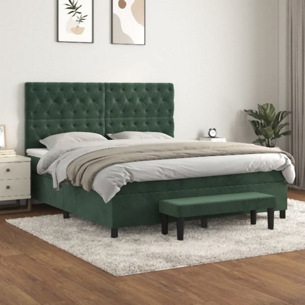 vidaXL Boxspringbett mit Matratze Dunkelgrün 160x200 cm Samt, 3138034