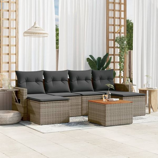 vidaXL 7-teilig Garten-Sofagarnitur mit Kissen Grau Poly Rattan, 3257019