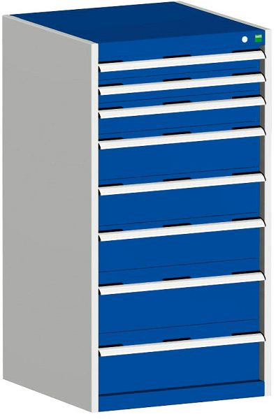 bott cubio Schubladenschrank bestückt mit 8 Schubladen BxTxH: 650 x 650 x 1200 mm, RAL 7035/5010, 40019071.11V