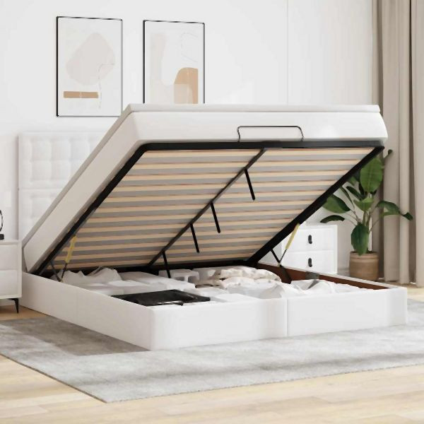 vidaXL Ottoman-Bett mit Matratze & LEDs Weiß 180x200 cm Kunstleder, 3313866