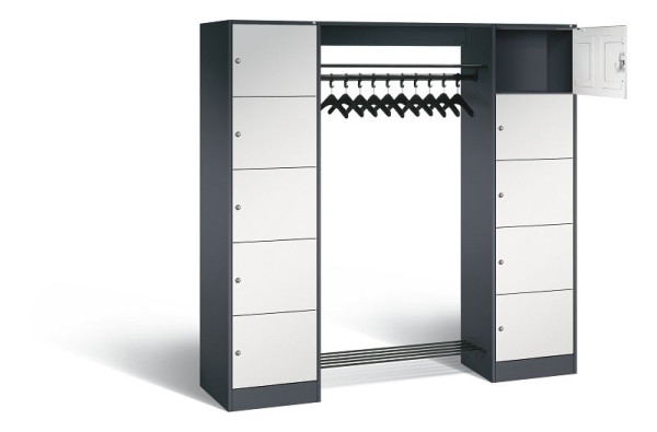 C+P Offene Garderobe Serie 8070, H1950xB1870xT480mm, Farbe: Schwarzgrau / Lichtgrau, 82710-00 S10037