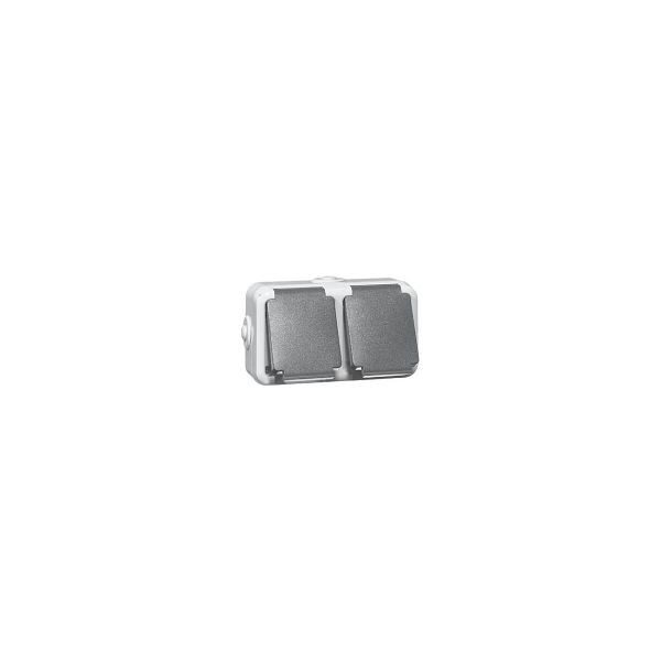 PEHA Steckdose 2f grau glänzend AP horizontal Klappdeckel IP54 Komplettgehäuse D6632WAB, 120241