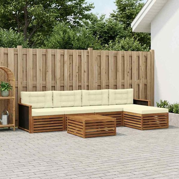 vidaXL Outdoor-Sofagarnitur 6-teilig Natur und Creme 79 x 79 x 37 cm, 3383253