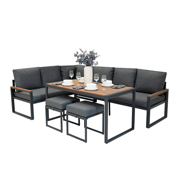 Monster Aluminium 5-teiliges Ecksofa-Set mit schwarzer Rattan-Aufbewahrungsbox, Holz, 215705