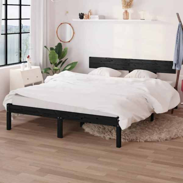 vidaXL Massivholzbett Schwarz Kiefer 160x200 cm, 810161