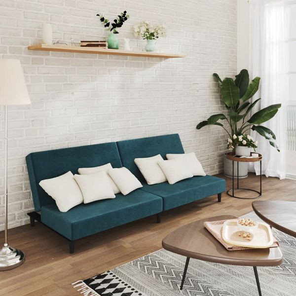 vidaXL Schlafsofa 2-Sitzer Blau Samt, 375731, 8721012378841
