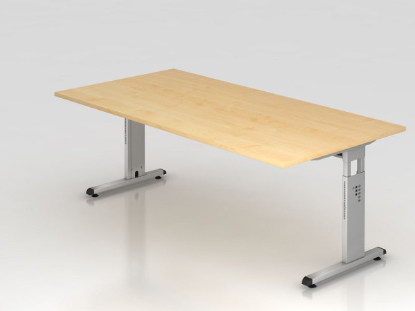 Hammerbacher Schreibtisch C-Fuß 200x100cm Ahorn/Silber, Arbeitshöhe 65-85 cm, VOS2E/3/S