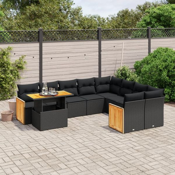 vidaXL 10-teilig Garten-Sofagarnitur mit Kissen Schwarz Poly Rattan, 3274121
