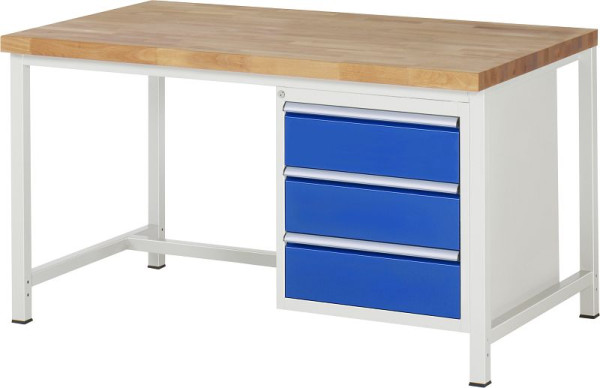 RAU Werkbank Serie 8000 - Gestell-Bauweise (Schweißgestell), Unterbau-Container (3x Schublade), 1500x840x900 mm, 03-8157A1-159B4S.11