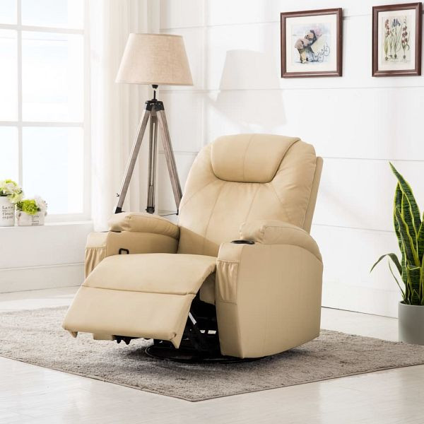 vidaXL Massage-Schaukelsessel Creme Kunstleder, Material: Baumwolle: 13%, Polyester: 20%, Polyurethan: 7%, PVC: 60%, 246637