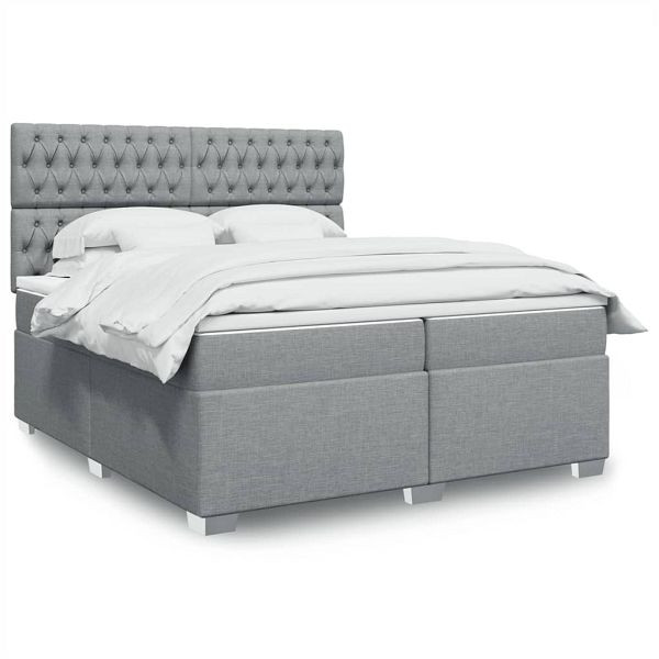 vidaXL Boxspringbett mit Matratze Hellgrau 200x200 cm Stoff, 3292902