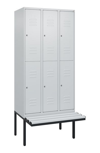 C+P Doppelstöckiger Spind Classic PLUS, 3 Abteile, 2120x900x815mm, 7035/7035, Zylinderschlösser, schwebende Sitzfläche, 0803407-30 S10024