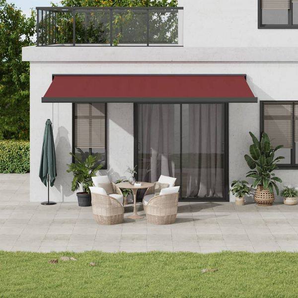 vidaXL Markise Automatisch Weinrot 500x300 cm, Material: Pulverbeschichtetes Aluminium, Stoff (100% Polyester) mit PU-Beschichtung, 3215332