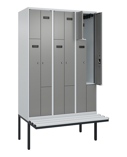 C+P Z-Spind Evolo PLUS, Bank, 6 Fächer, 2120x1200x815mm, 7035/0004, Zylinderschloss, Material Sitzfläche Kunststoff, 0490437-326 S10095