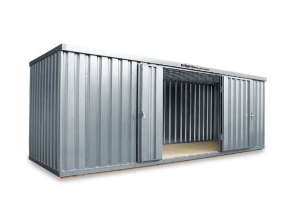 FLADAFI Materialcontainer MC 1600, verzinkt, zerlegt, Holzfußboden, Doppelflügeltür (asymmetrisch) auf der 6 m Seite, F16200201