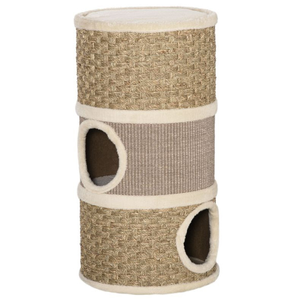 PawHut Kratztonne, Höhe 70 cm, Katzenkratzbaum für katzen 3 Ebenen Katzenbaum Kletterbaum, D30-326