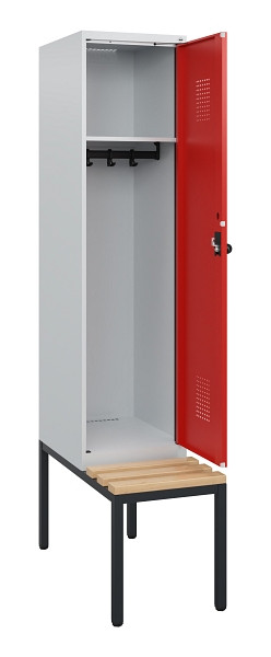 C+P Spind Evolo PLUS, 1 Abteil, 1950x400x815mm, 7035/3020, Drehriegel, Sitzfläche Holz, Sitzbank, 0490505-12 S10005