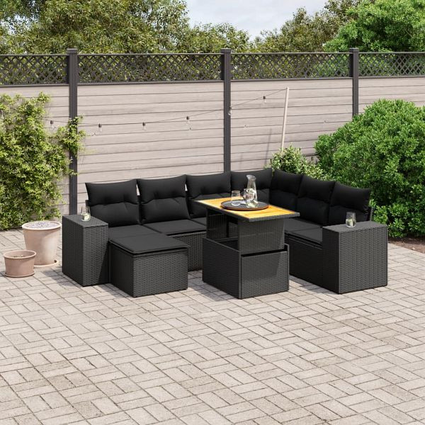 vidaXL 8-tlg. Garten-Sofagarnitur mit Kissen Schwarz Poly Rattan, 3272749