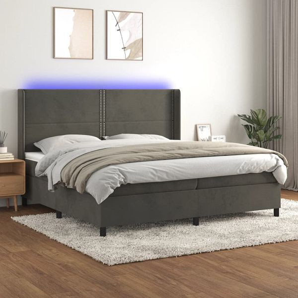 vidaXL Boxspringbett mit Matratze & LED Dunkelgrau 200x200 cm Samt, 3139524