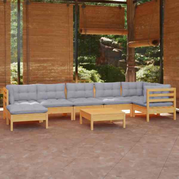vidaXL 8-tlg. Garten-Lounge-Set mit Grauen Kissen Kiefer Massivholz, 3096555