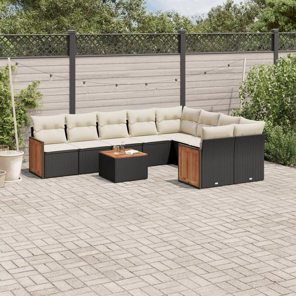 vidaXL 10-teilig Garten-Sofagarnitur mit Kissen Schwarz Poly Rattan, 3260390