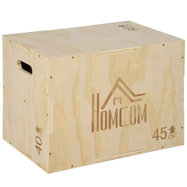 HOMCOM Plyo Box, Sprungbox aus Holz, Plyometric Plattform mit Griff für Zuhause, 45 x 40 x 60 cm, Naturholz, A93-053