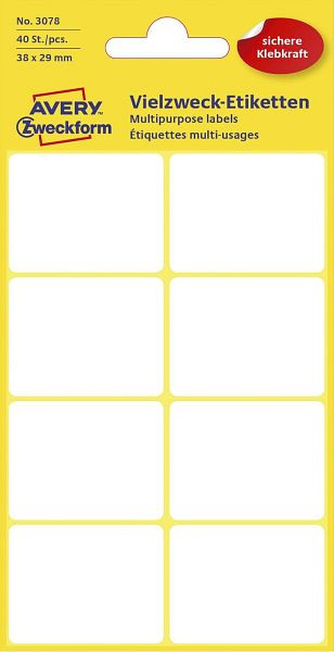 AVERY Zweckform 3078 Mini-Organisations-Etiketten, 38 x 29 mm, 5 Blatt/40 Etiketten, weiß, 3078