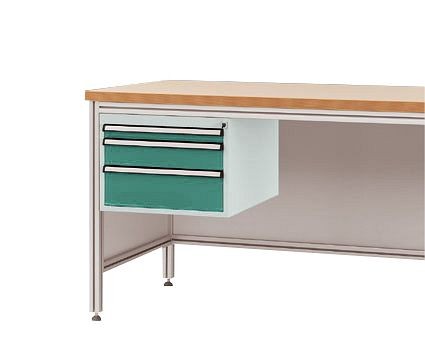 Manuflex Gehäuse-Unterbau für ALU-Arbeitstische, Nutzhöhe 300 mm mit 3 Schubfächern, für Tischtiefe 800 mm, Graugrün, ZB4672.0001