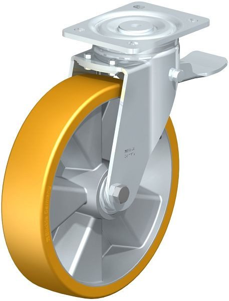 Blickle LH-ALTH 250K-ST Stahlblech-Lenkrolle, Schwerlast-Ausführung, mit Anschraubplatte & Feststeller, Blickle Extrathane®, Hellbraun, 286989