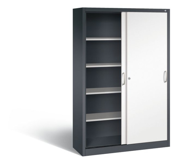 C+P Schiebetürenschrank Acurado, H1950xB1200xT400mm, Farbe: Schwarzgrau / Verkehrsweiß, Bügelgriff, 5 OH, 2040-00 S10306