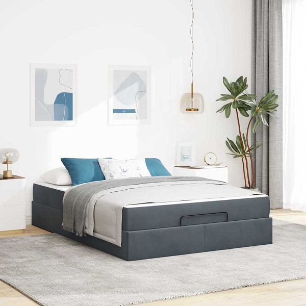 vidaXL Bettgestell mit Matratze Dunkelgrau 140 x 200 cm Samt, 3399565