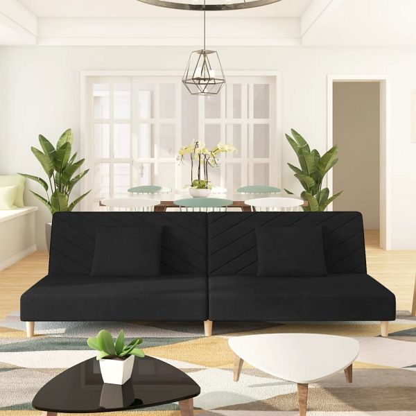 vidaXL Schlafsofa 2-Sitzer mit 2 Kissen Schwarz Stoff, 375889
