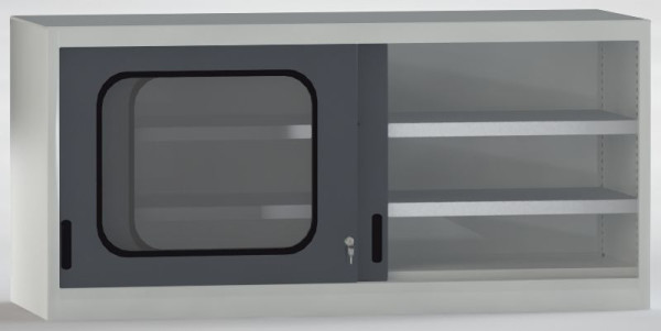 KLW Schiebetürenschrank 700x1500x525mm (HxBxT) mit abschließbaren Türen, Acrylglasfenster, Mitteltrennwand, 4 verstellbare Fachböden, 7SN-SL0700FB-0715MRA