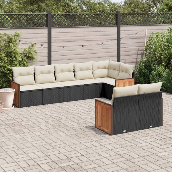 vidaXL 8-teilig Garten-Sofagarnitur mit Kissen Schwarz Poly Rattan, 3227827