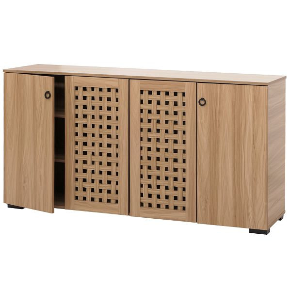 Mendler Sideboard HWC-N87, Kommode Schrank Anrichte, 3D-Flecht-Design 4 Türen 9 Staufächer 83x159x37cm, braun, 109364+109539