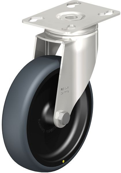 Blickle LKPXA-TPA 126G-ELS Edelstahl-Apparate-Lenkrolle mit Anschraubplatte, Thermoplastisches Gummi-Elastomer, Grau, 639781