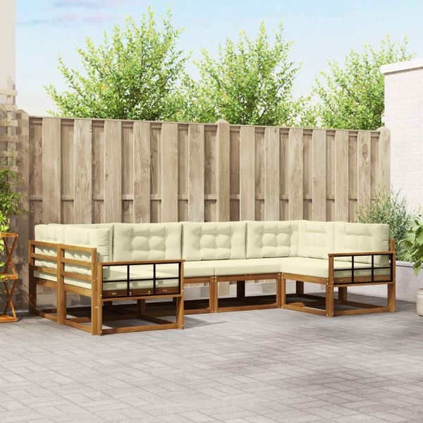 vidaXL Outdoor-Sofagarnitur mit Kissen 6-teilig Natur und Creme, 3368078