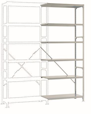 Manuflex Schweres Fachbodenregal lichtgrau Anbauregal mit 6 Stahlböden, HxBxT = 2500 x 1000 x 300 mm, RP2141.7035