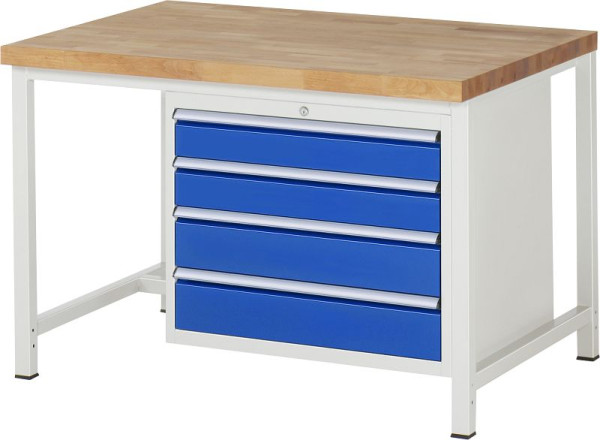 RAU Werkbank Serie 8000 - Gestell-Bauweise (Schweißgestell), Unterbau-Container (4x Schublade), 1250x840x900 mm, 03-8262A1-129B4S.11