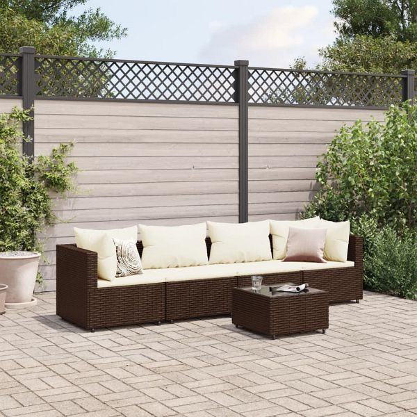 vidaXL 5-tlg. Garten-Lounge-Set mit Kissen Braun Poly Rattan, 3308009