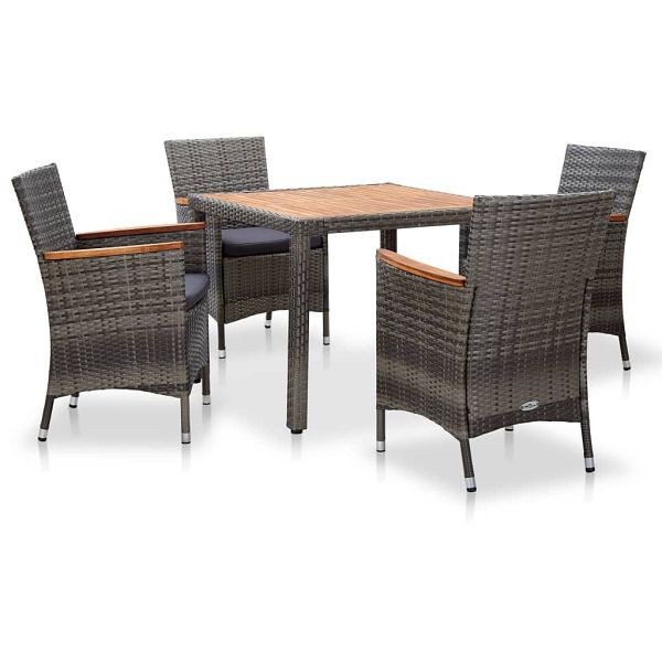 vidaXL 5-teilig Garten-Essgruppe mit Auflagen Poly Rattan Grau, 46085
