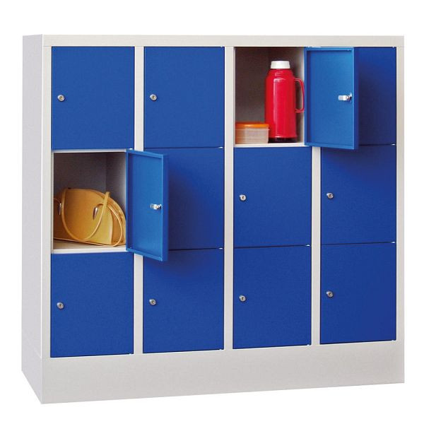 Deskin Schließfachschrank CLASSIC mit glatten Türen, Korpus lichtgrau, Türen enzianblau, H 1187 x B 1200 x T 500 mm, 264082