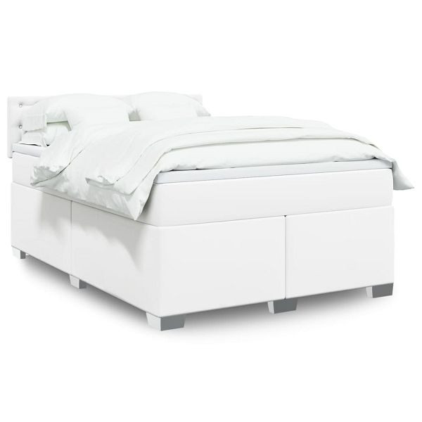 vidaXL Boxspringbett mit Matratze Weiß 160x200 cm Kunstleder, 3286129